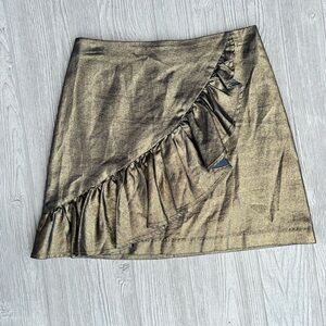 Gianni Bini Metallic Gold Mini Ruffle Skirt Size Small